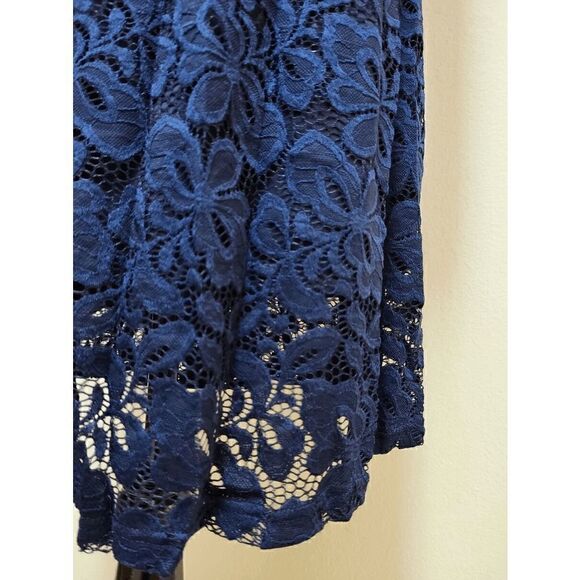 💙 Off Shoulder Lace Retro Pinup Vintage 1950s Long Sleeves Navy Dress L NWT - Picture 12 of 16